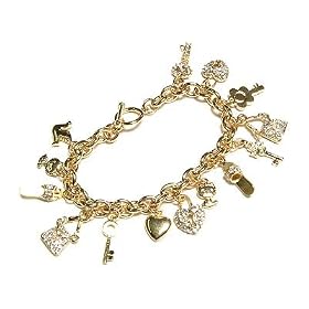 Gold Purse Heart Key Charm Bracelet Fashion Jewelry