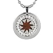 Stainless Steel Natural Redwood Cubic Zirconia Spike Wheel Medallion Pendant Necklace