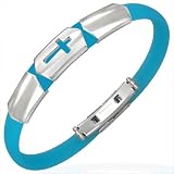New Blue Rubber Bracelet with Stainless Steel Cross Design, Length 22cms.