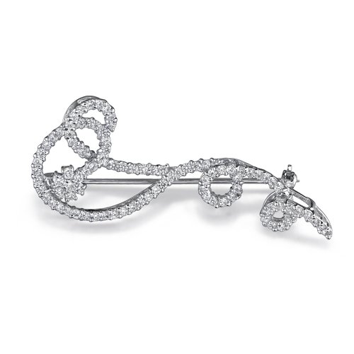 Sensuous Glamour: Sterling Silver Swirling Ribbon Pin Brooch with CZ Diamonds