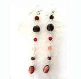 Sterling Silver & Stone Long Drop Earrings, Garnet