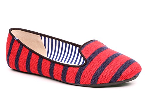 Charles Philip Shanghai She-11 6 M Red Navy Textile Loafers Shoes