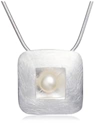 VINANI brand Germany 925 Sterling Silver Women Pendant Square brushed with Pearl & Snake Chain Necklace AVP