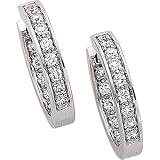 14K White Gold Diamond Hoop Earring