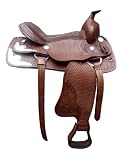 BlueRidge Western Saddle - 16 Inches Fully Tooled Leather Pleasure Saddle - Brown with Silver