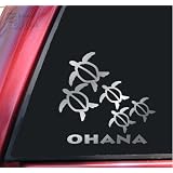 Ohana Honu Hawaiian Sea Turtle Family With 3 Babies Vinyl Decal Sticker - Shiny Chrome