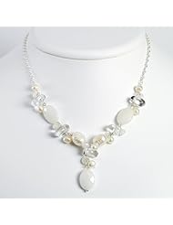 Sterling Silver Moonstone/fw Cult Pearl/rock Qtz/white Jade Necklace, Best Quality Free Gift Box Satisfaction Guaranteed