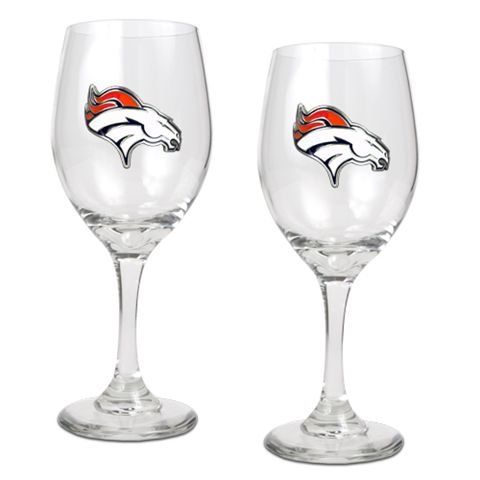 Denver Broncos Set of 2 Wine Glasses