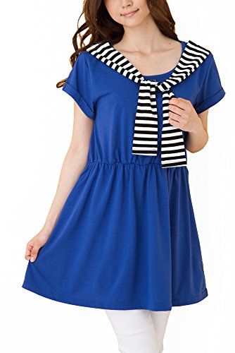 (Goldjapan)ゴールドジャパン 大きいサイズ レディース フェイクカーディガン付き Tシャツ ワンピース ボーダー 半袖 半そで 七分袖 7分袖 チュニック Aライン フォーマル パーティー ドレス 結婚式 二次会 入学式 入園式 カジュアル エレガント きれいめ maru-82382ll