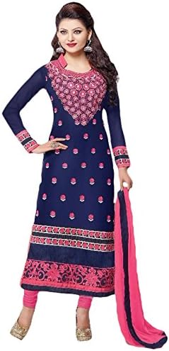 Rozdeal Women's Georgette Long Embrodery Chudidar Suit Free Size Dark Blue