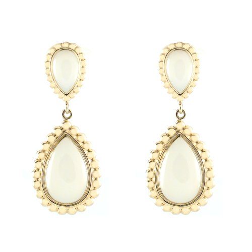 10k Yellow Gold Pear White Chalcedony Textured Drop Earrings 10k Yellow Gold Pear White Chalcedony Textured Drop Earrings