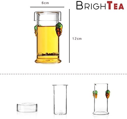 Brightea® Heat Resistant Clear Glass Tea Set, Two-side Colored Glaze Handle Ears Teapot with Infuser (5.4 Oz. Fl.) and 6 Cups for Chinese Tea Ceremony, Gong Fu (Gongfu), and Cha Dao (Chadao)