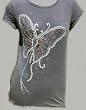 MM Unplugged Miss Me Women's T-Shirt Front Butterfly Print Beaded w/Studs in Denim Blue