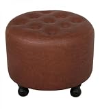 20-Inch Round Faux Leather Ottoman (Brown) (16H x 20W x 20D)