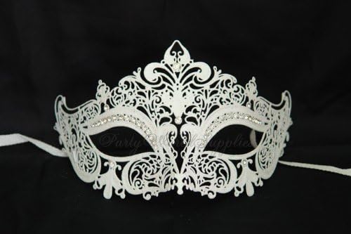 White Masquerade Mask Venetian Carnival Prom Mardi Gras Wedding Costume Theme Party White Laser Cut Metal Eye Mask