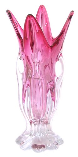 Murano Art Glass Cranberry Vase Footed C01