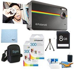 Polaroid Z230 10MP Digital Instant Print Camera (Black) BUNDLE with 60 extra ZINK Sheets of Paper, 8GB Card, Case, Mini Tripod + MORE!