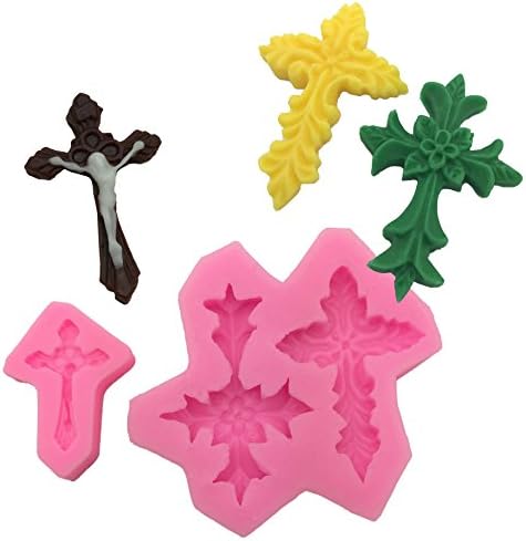 Okallo Products Set of 2 Cross Molds for Candy Cake Decorations - Silicone Crucifix Mold for Catholic Cup Cakes