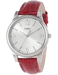 Timex Womens T2P091TN Dark Pink Croco Patterned Leather Strap Watch