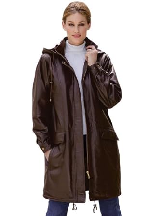 Woman Within Plus Size Hooded leather jacket