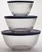 Pyrex Prepware Sculptured 6-Piece Serving Bowl Set, Clear with Blue Lids