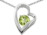1.25 cttw 14k White Gold Plated 925 Sterling Silver and Genuine Round Peridot Heart Pendant