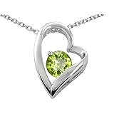 1.25 cttw 14k White Gold Plated 925 Sterling Silver and Genuine Round Peridot Heart Pendant