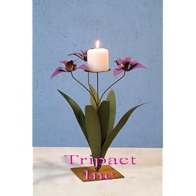 17 Metal Home D�cor Rustic Flower Iris Pillar Candle Holder Centerpiece by Tripact Inc