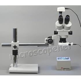 Boom Stand Trinocular 3.5x~90x Zoom Stereo Microscope with 54 LED Ring Light + 3.0MP USB... by EM scopes