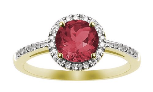 10k Yellow Gold, July Birthstone, LabCreated Ruby and Diamond Ring, Size 9