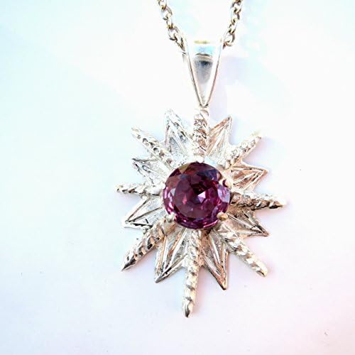 Color Shifting Sapphire &amp; Sterling Silver Starburst Art Deco Style Angular Pendant Necklace 925 12 ct. 14 grams