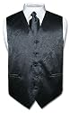 Men's Black Paisley Design Dress Vest and NeckTie Set for Suit or Tuxedo