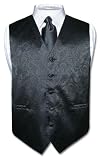 Men's Black Paisley Design Dress Vest and NeckTie Set for Suit or Tuxedo