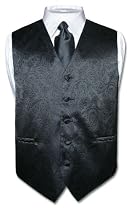 Men's Black Paisley Design Dress Vest and NeckTie Set for Suit or Tuxedo