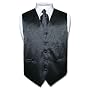 Men's Black Paisley Design Dress Vest and NeckTie Set for Suit or Tuxedo