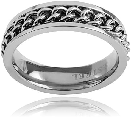6 MM Aktion Mens Spinner Stainless Steel Band (Sizes 9-13)