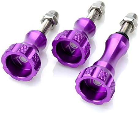 TOZ 3pcs Aluminum Alloy Knob Stainless Thumbscrew Thumb Screw Set Fixing Screw Kit for GoPro Hero Cameras Accessories - Bolt Nut Screw Knob for Sport Camera Gopro Hero Hd, Hero1, Hero2, Hero3, Hero3+ Hero4 and all GoPro Tripod Mount, Adapter Mounts, Car Windshield Suction Cup Mount, Selfie Monopod and Extension Arms - Purple