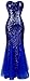 ANGEL FASHIONS Women's Sleeveless Blue Sequins Tulle Evening Dress