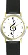 Treble Clef - Musical or Music Theme - WATCHBUDDY&reg; DELUXE TWO-TONE THEME WATCH - Arabic Numbers - Black Leather Strap-Size-Large ( Men's Size or Jumbo Women's Size )
