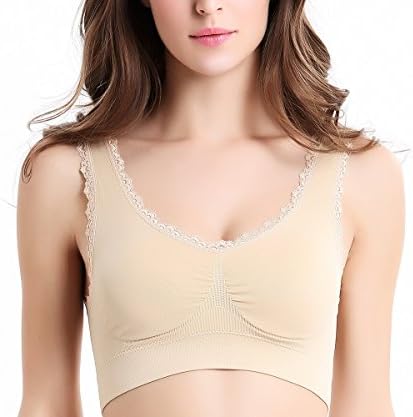 Padded Bra Top Athletic Vest Gym Fitness Sports Yoga Stretch Bra (Nude, L)
