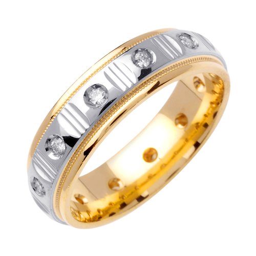 Elegant Diamond Wedding Bands With Comfort Fit 14K Two-tone Gold Can Also Be Made In Platinum or Other Colors 18K And 24K Is Also Available 6mm 0.24ct tw SI1 Clearity and H or I Color