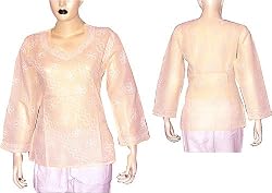 Kurti India Clothes Womens Chikan Embroidery Size S (ctop415)