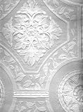 Antique Medallion & Leaves Tile Heavy Textured Paintable Wallpaper