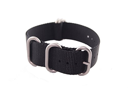 Shark Straps - Black 4-ring Watch Strap with Brushed Stainless Steel Buckles - Multiple Sizes