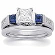 14Kt White Gold Blue Sapphire And Diamond Wedding Ring Set (Center stone is not included)