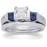 14Kt White Gold Blue Sapphire And Diamond Wedding Ring Set (Center stone is not included)