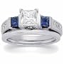 14Kt White Gold Blue Sapphire And Diamond Wedding Ring Set (Center stone is not included)
