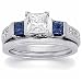 14K White Gold Blue Sapphire And Diamond Wedding Ring Set (Center stone is not included)