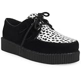 NEW WOMENS LADIES BLACK DALMATIAN LACE UP FAUX SUEDE PUNK GOTH HIGH PLATFORM FLAT CREEPER SHOES 3-8