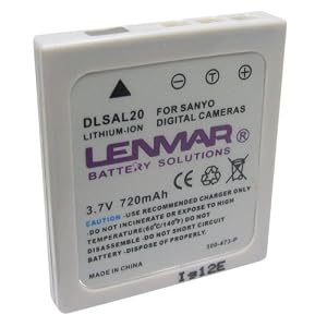 Lenmar DLSAL20 Digital Camera Equivalent to the Sanyo DB-L20, Sanyo DB-L20AU Batteries